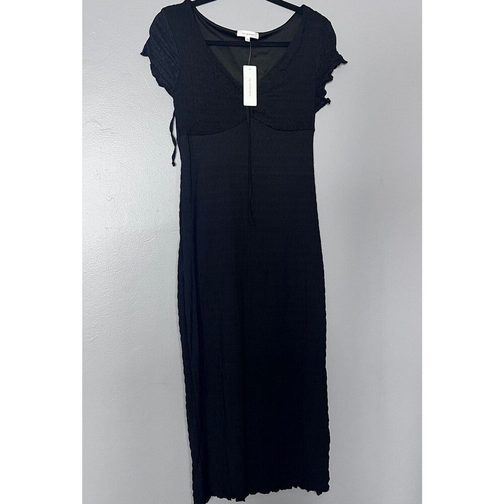 NWT NO COMMENT Women’s Black Maxi Dress Lg Short Sleeve Smocked Bodice Goth